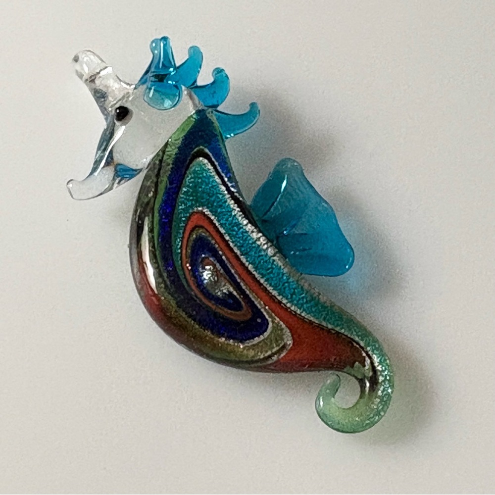 Festive Seahorse Glass Ocean Life Beach Multicolor Swirl Art Necklace Pendant
